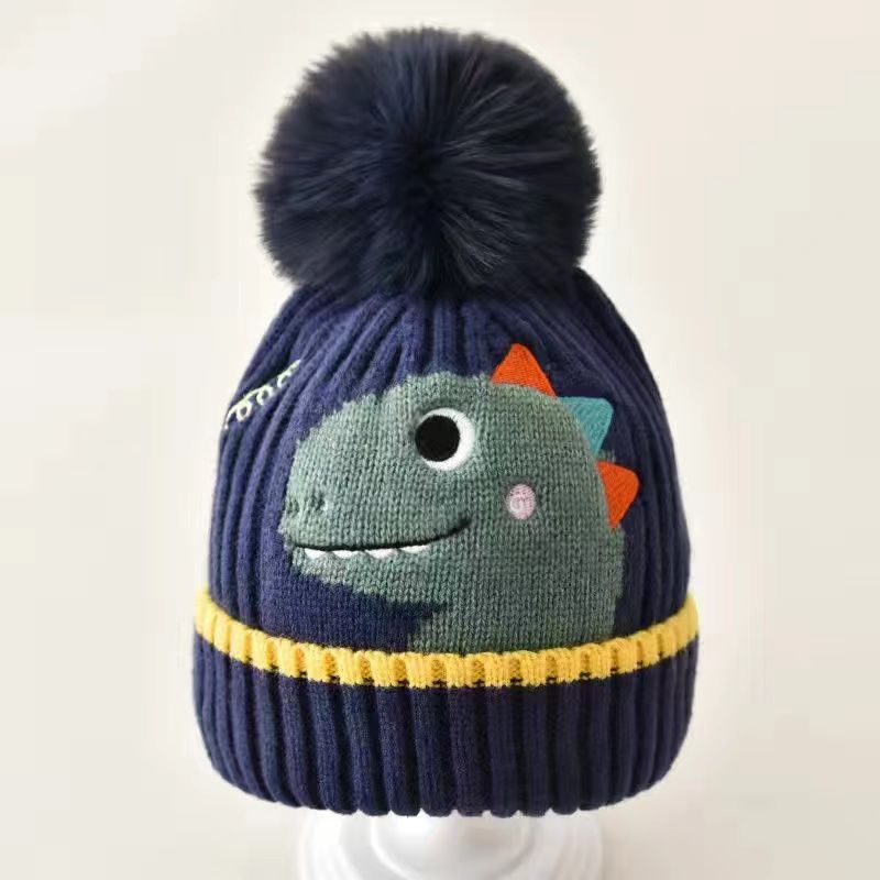 New autumn and winter children's warm hats cute bear double ball hats infant baby warm ear protection knitted wool hat