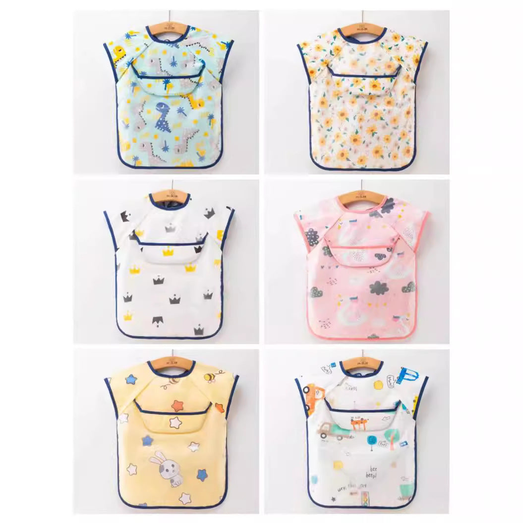 Summer pure cotton thin baby eating smock apron kindergarten waterproof anti-dirty smock bib reverse wear bib