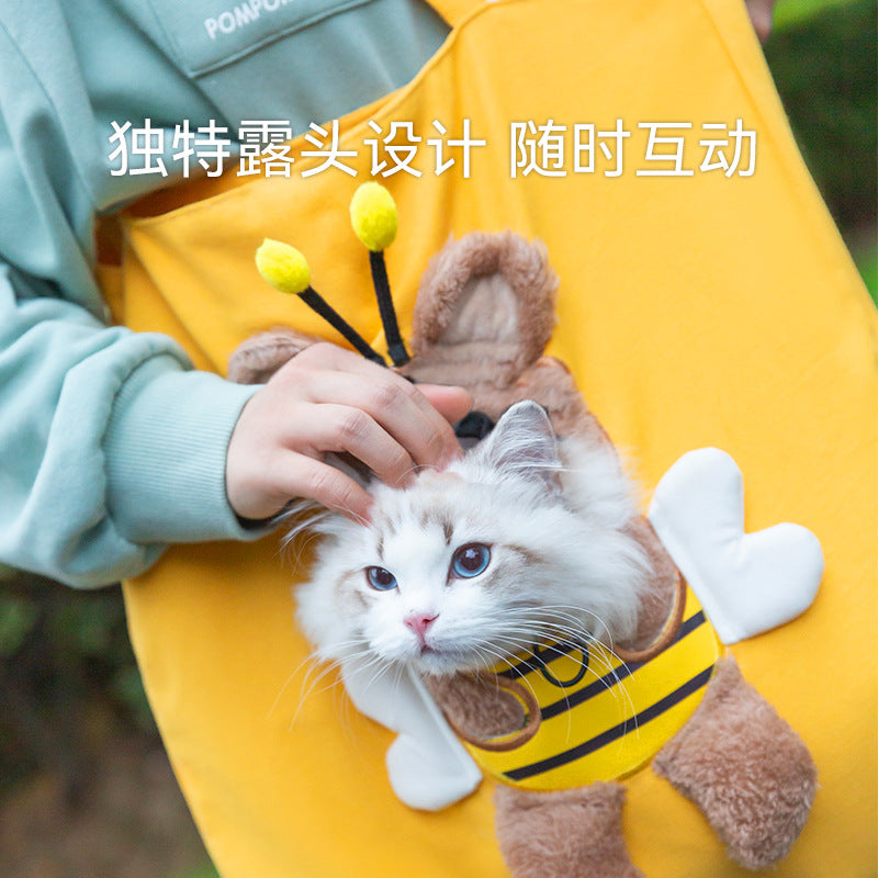Cute canvas outing bag with exposed head and bee shape cat bag shoulder bag small dog handbag pet dog bag