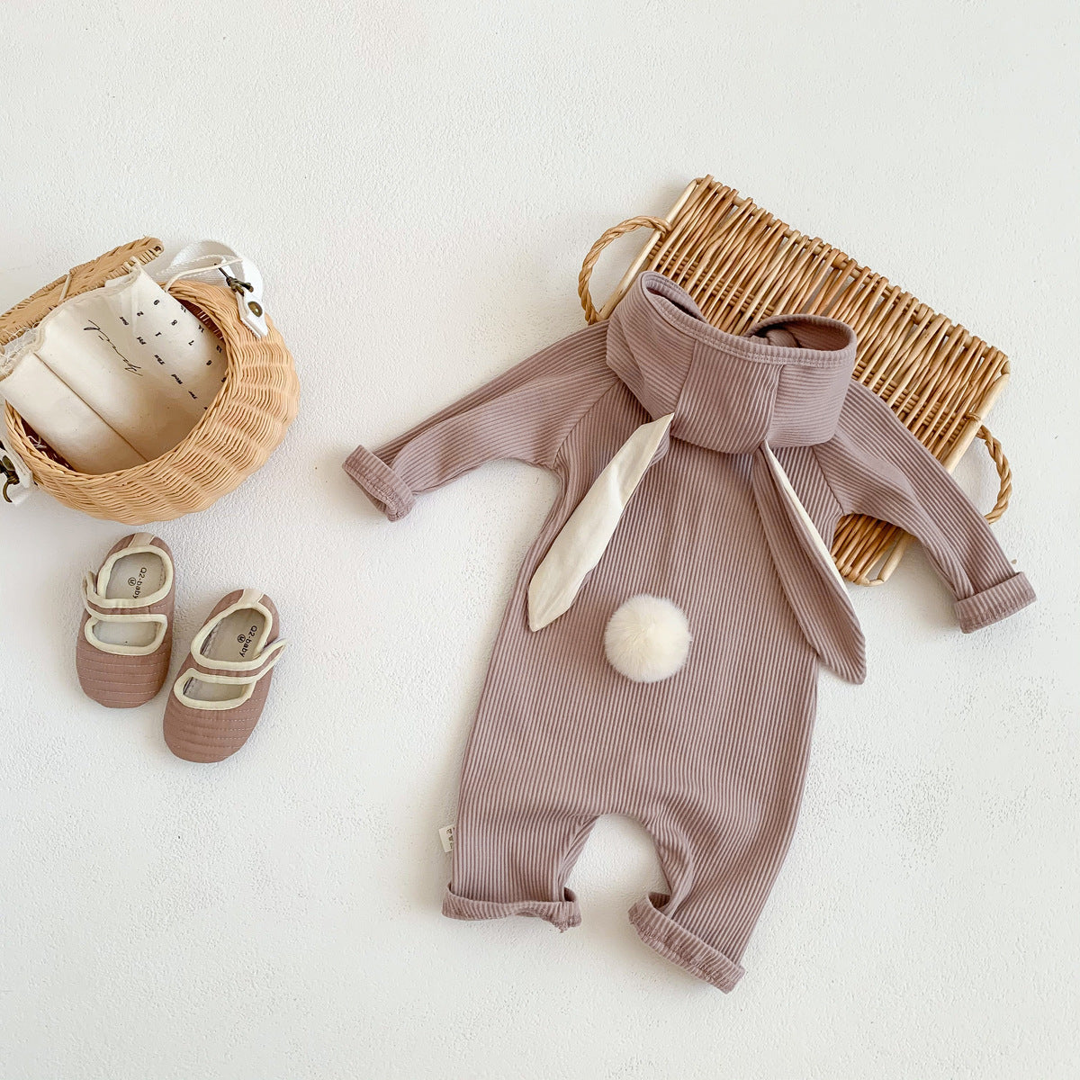 Children's clothing autumn new style boys and girls baby cute rabbit shape jumpsuit infant threaded hooded outdoor climbing clothes