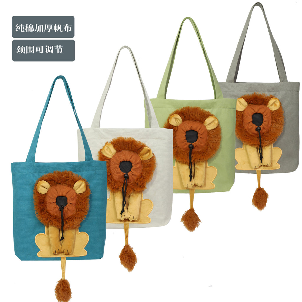 New outcropping lion-shaped shoulder bag cat and dog small pet canvas out-going tote bag pet bag