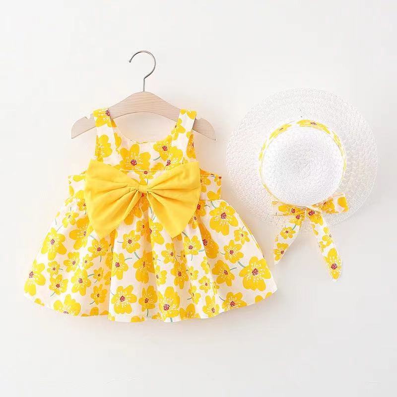 Summer 2022 new Korean version of the sling dress female baby print bowknot princess dress one piece on behalf of 1070