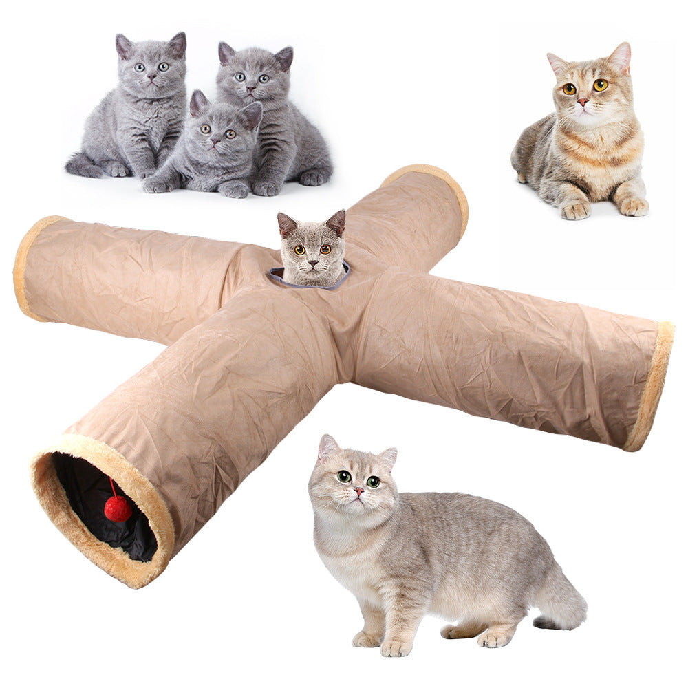 Plush pet cat tunnel cat rattle paper rolling dragon drilling hole foldable suede cat channel cat toy
