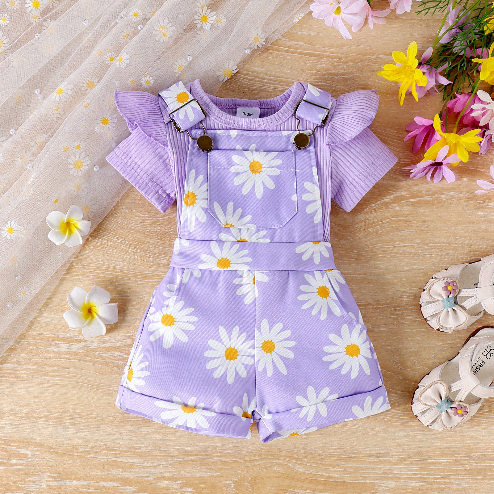 Baoxin children's clothing European and American summer ribbed flying sleeves baby romper multi-color printed flower overalls baby suit