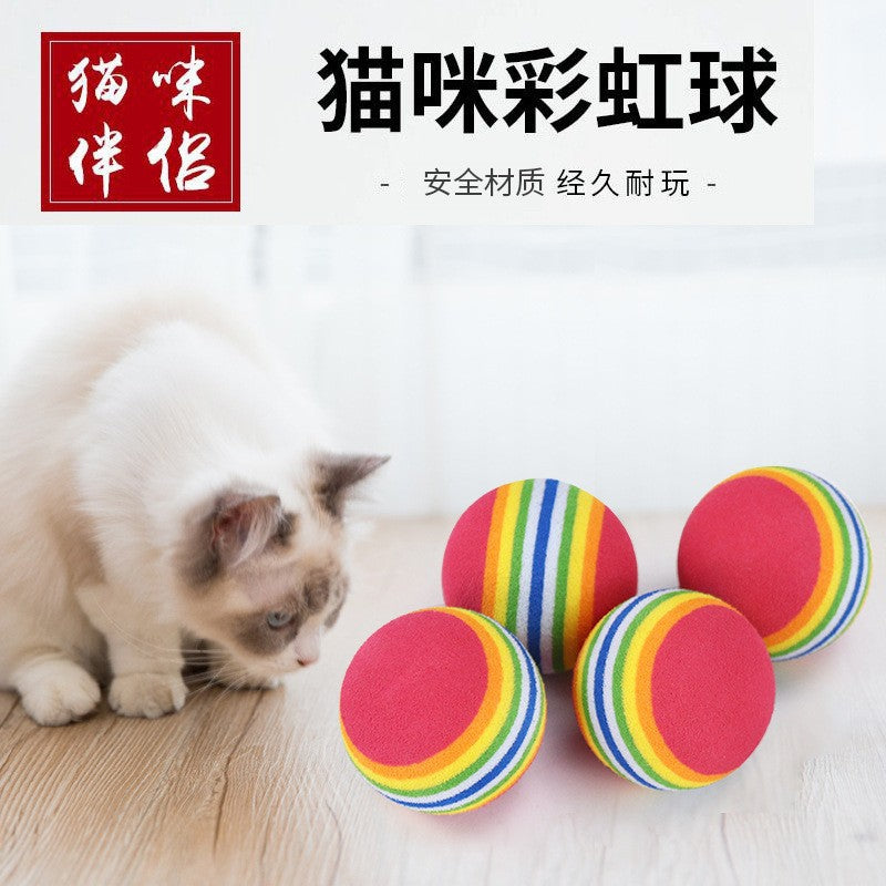 Rainbow toy ball cat solid elastic ball pet supplies kitten puppy ball toy cat ball EVA floating water