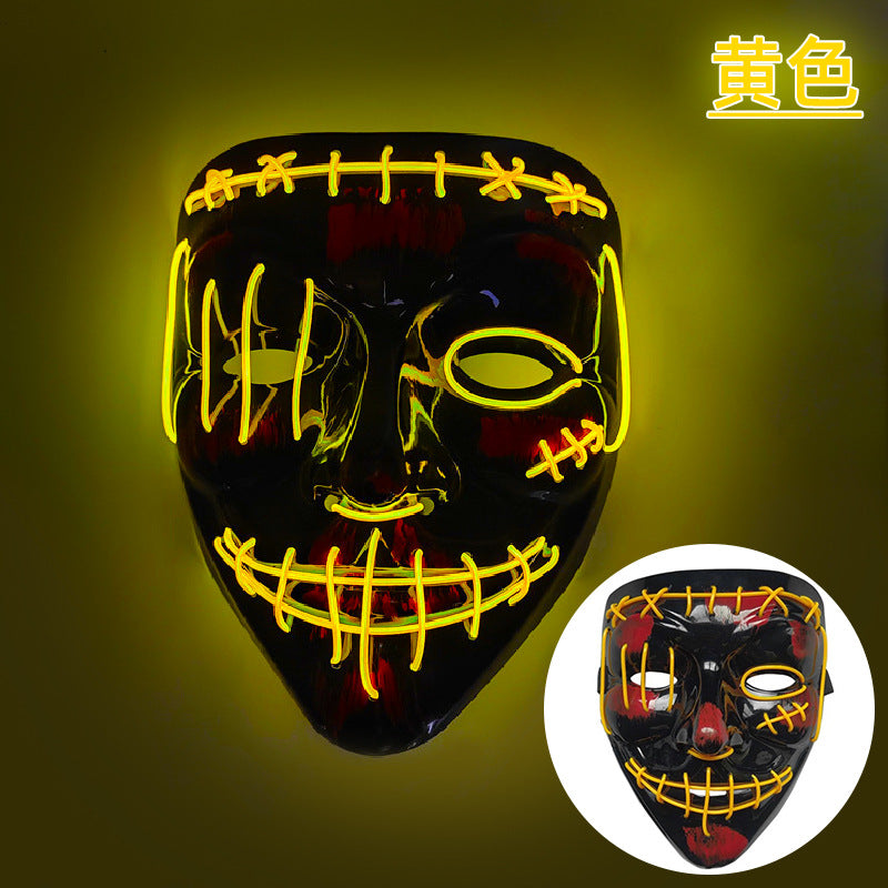 Amazon EL cold light Halloween mask LED luminous black V-shaped mask ghost dance cold light mask in stock