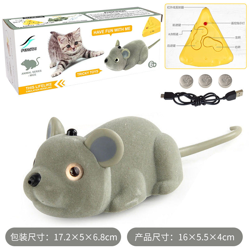 Flocking remote control mouse electric prank animal model children's pet toy to tease dogs and cats interactive products