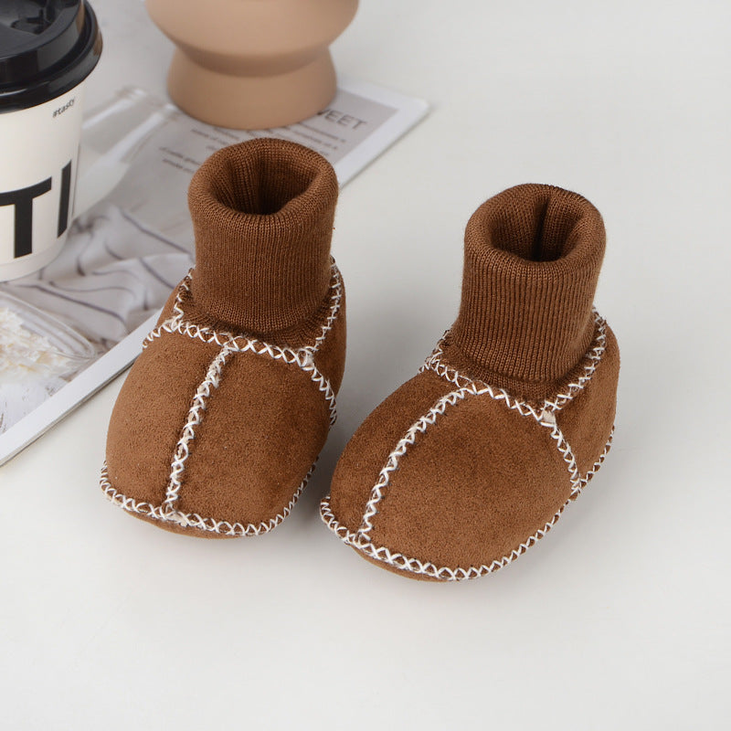 Baby toddler shoes soft sole winter 0-1 years old warm imitation sheepskin fur integrated baby shoes floor socks indoor shoes