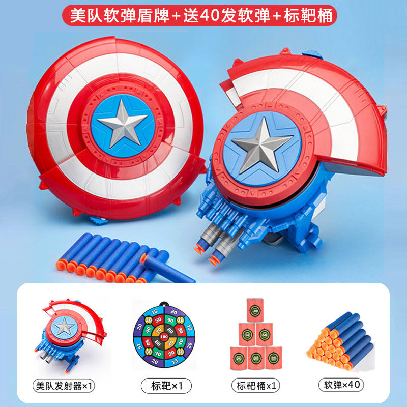 Cross-border Captain America shield launcher deformable boy luminous ejection Marvel Halloween soft bullet toy