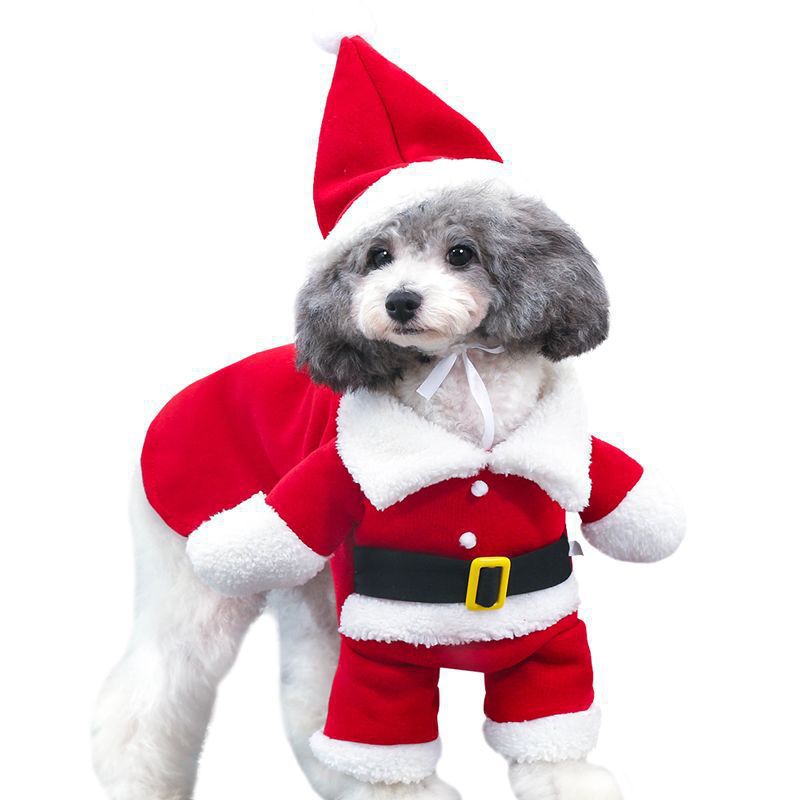 New winter pet transformation outfit funny three-dimensional dog Christmas clothes Santa Claus dog standing outfit spot