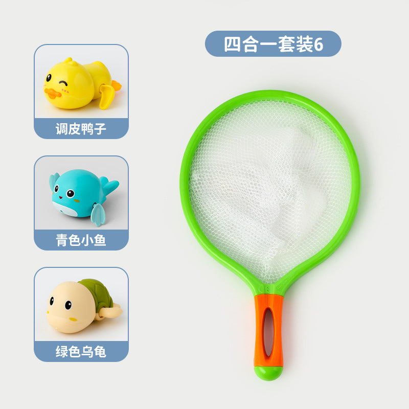 Douyin hot selling children's bathroom water swimming little penguin crab chain cool swim baby bath water toys