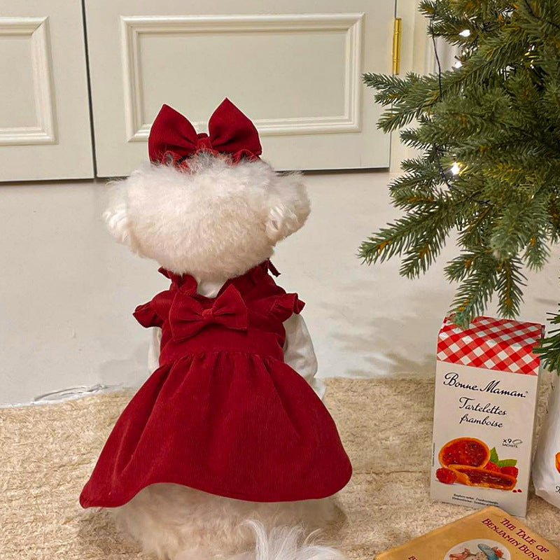 Puppy Christmas Princess Skirt Autumn and Winter Teddy Bichon Pomeranian Small Dog Pet Cat Clothes Winter