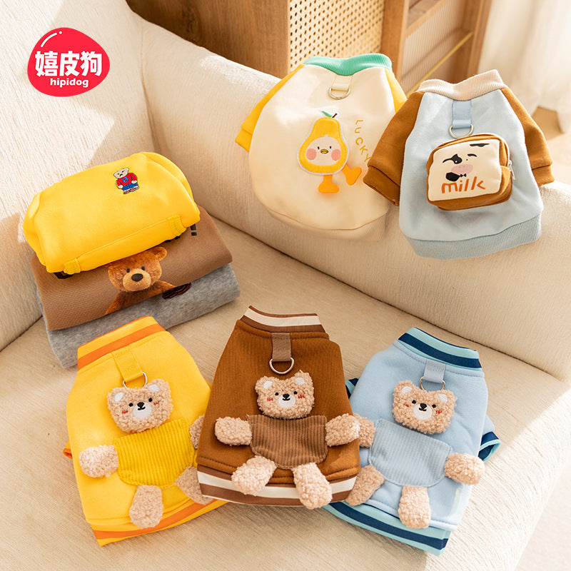 New autumn and winter Korean version dog cute cartoon small and medium-sized dog bear sweatshirt cat Teddy pet dog clothes