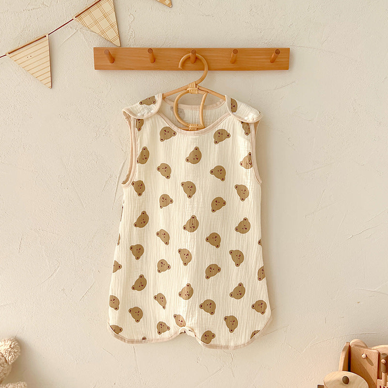 Baby gauze vest sleeping bag summer thin children's newborn baby anti-kick quilt front 4 back 2 layer sleeveless sleeping bag