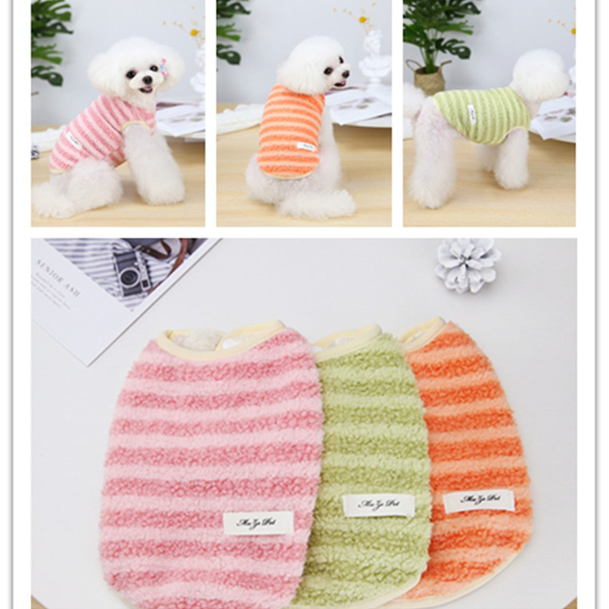 Autumn and winter small dog clothes pet Teddy Bichon striped vest pet clothing cat clothing plus velvet wholesale