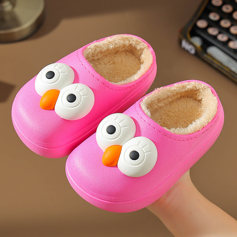 Winter waterproof, non-slip and warm for kids girls cartoon parent-child furry boys baby children cotton slippers