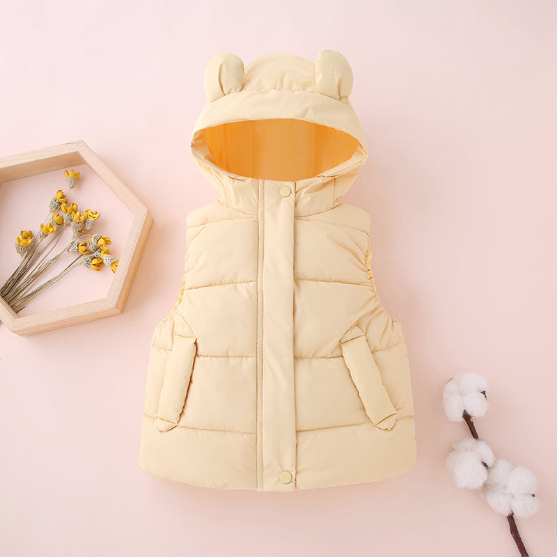 Children's hooded vest for boys and girls autumn and winter outerwear down cotton kindergarten clothes baby cute ear waistcoat