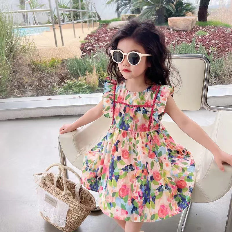 Girls summer dress 2023 new style baby princess dress summer girl children's clothing printed children's skirt