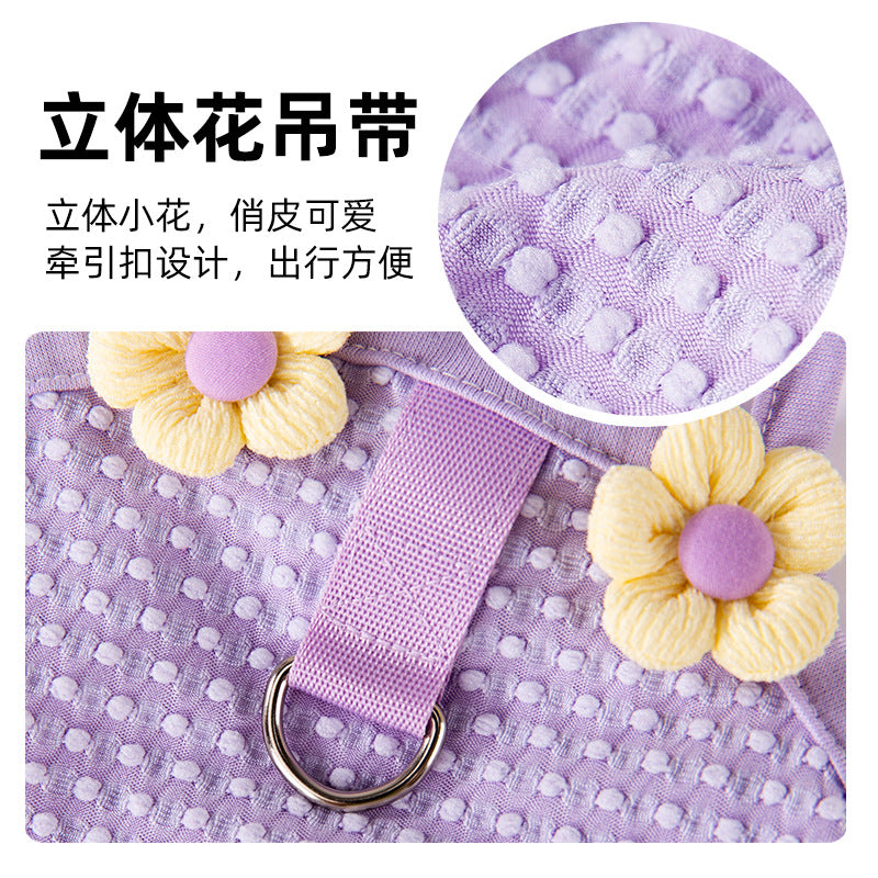 Three-dimensional small flower traction sling spring and summer thin dog clothes Teddy Yorkshire terrier small puppy pet clothes