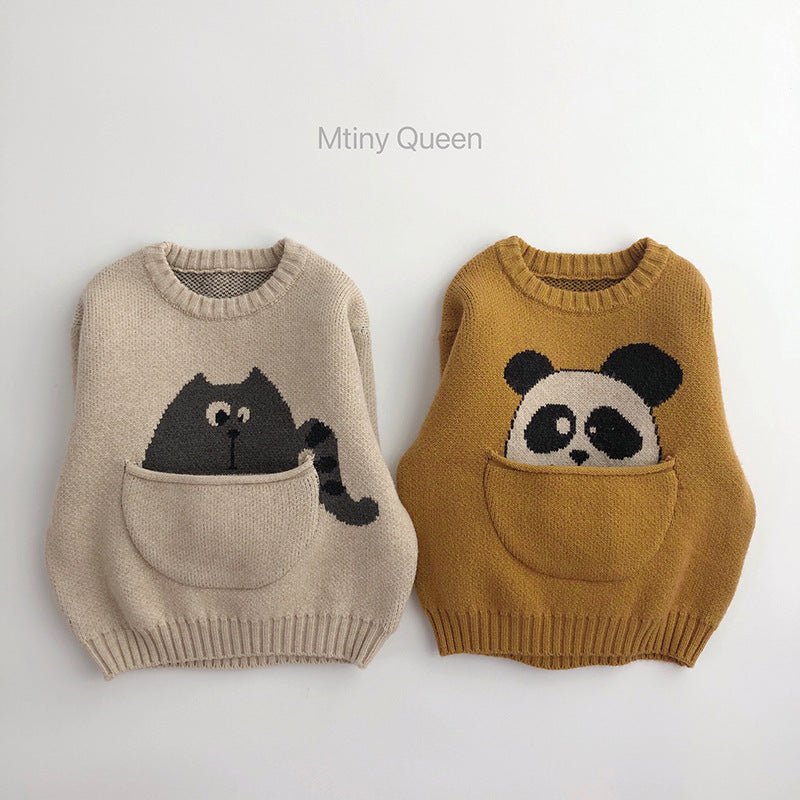 Pocket baby~cute~children's sweater autumn and winter Korean version men and women's trendy cartoon pullover sweater loose