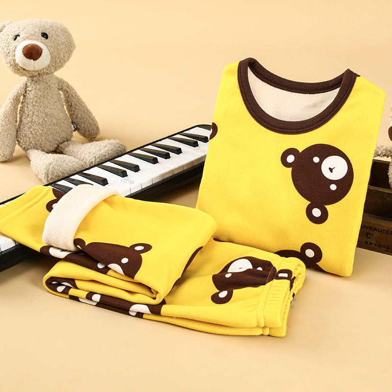 Children's thermal underwear set plus velvet and thickened winter boys' baby autumn clothes autumn pants girls' warm clothing set