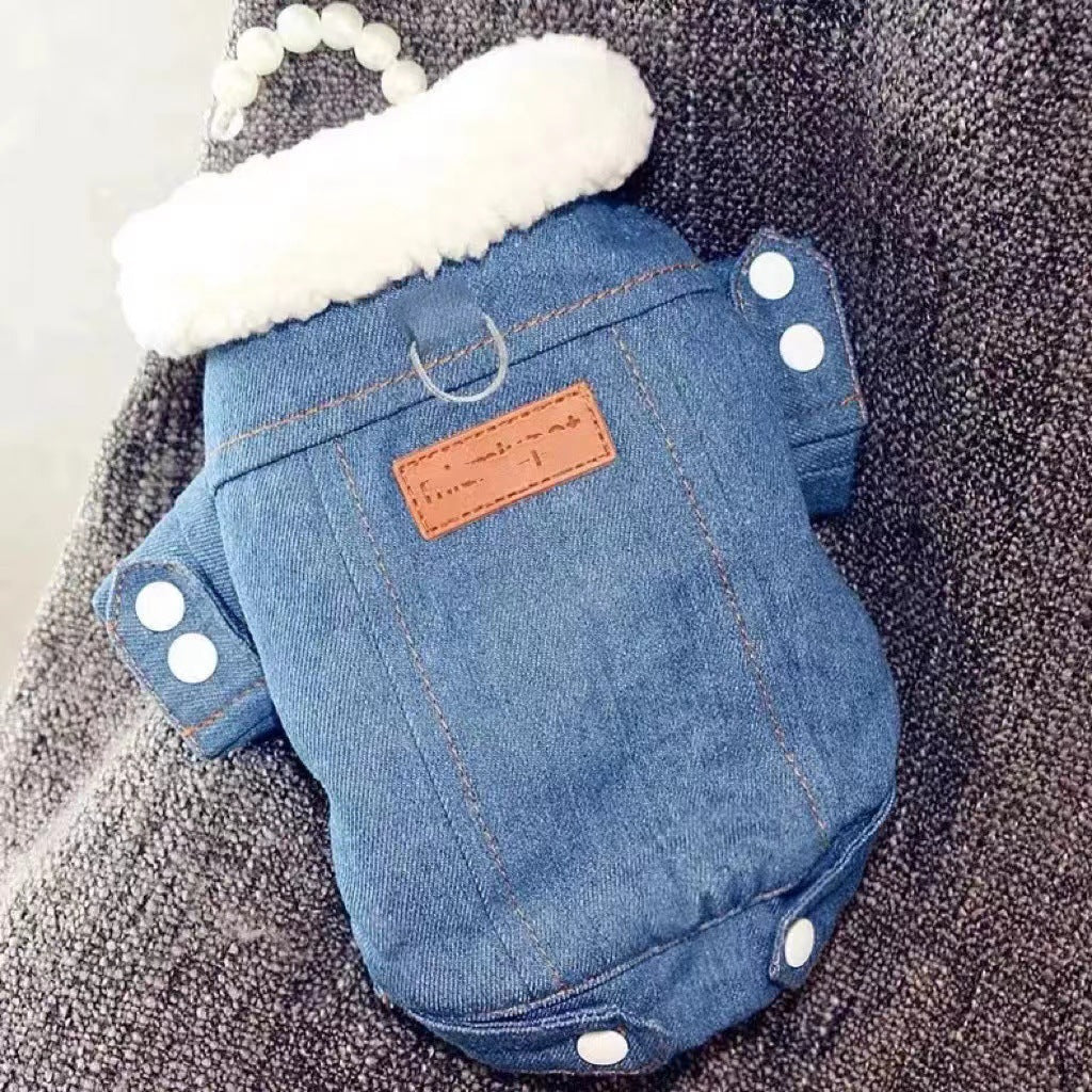 Traction-resistant thickened new lamb small cotton coat Chihuahua pet clothes lamb fleece pet dog denim Di Lian