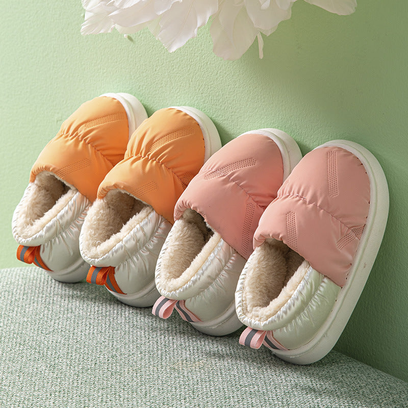 Children's cotton slippers for winter with heels, waterproof and non-slip, small, medium and large boys and girls, thick soft sole, plus velvet, warm baby cotton shoes