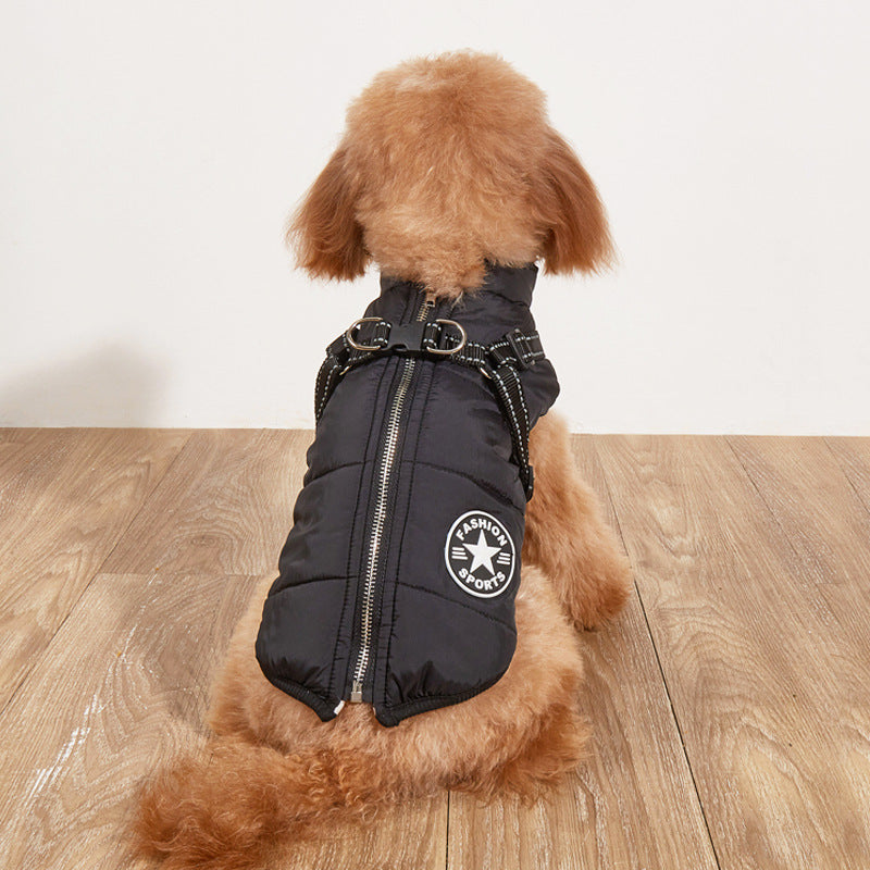 Cross-border exclusively for pet clothes autumn and winter warm dog cotton coat plus velvet thickened reflective strap clothes pet supplies
