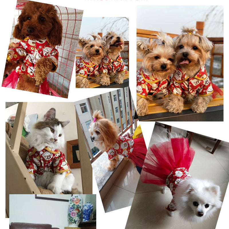 Pet clothes autumn and winter new warm festive Tang suit foreign trade dog clothes lucky cat elk New Year Christmas clothes