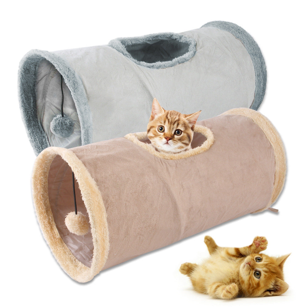 Plush pet cat tunnel cat rattle paper rolling dragon drilling hole foldable suede cat channel cat toy