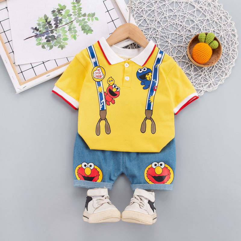 2023 children's clothing summer new style children's clothing boys baby infant suit T-shirt short-sleeved two-piece suit Korean version cross-border