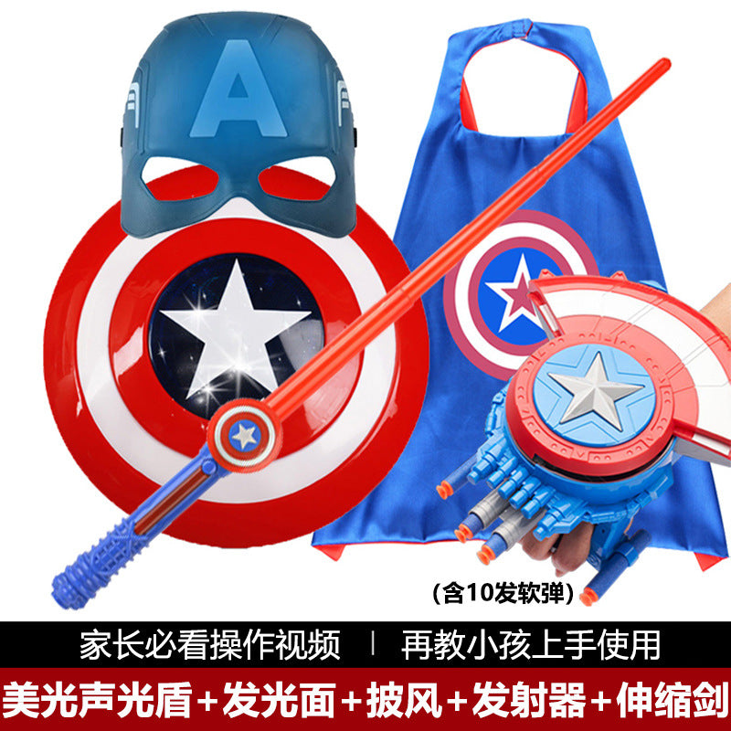 Cross-border Captain America shield launcher deformable boy luminous ejection Marvel Halloween soft bullet toy