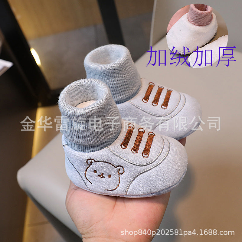 Baby shoes autumn and winter 0-1 year old boys and girls soft sole shoes and socks 3-6 to 12 months old toddlers do not fall off the heel front shoes