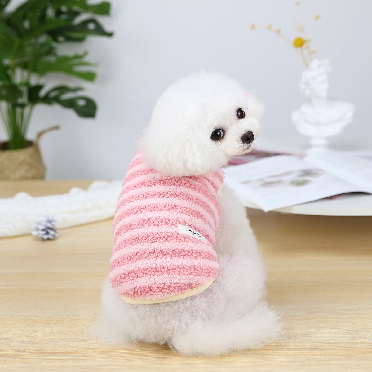 Autumn and winter small dog clothes pet Teddy Bichon striped vest pet clothing cat clothing plus velvet wholesale