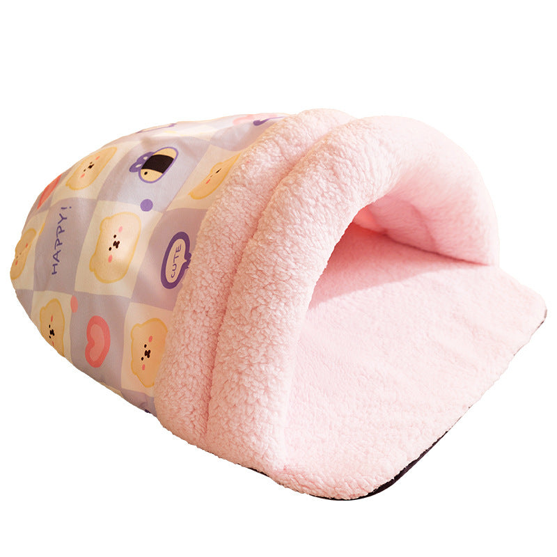 Pet nest autumn and winter warm cat nest for kittens to sleep in winter animal slippers nest closed sleeping bag cat bed