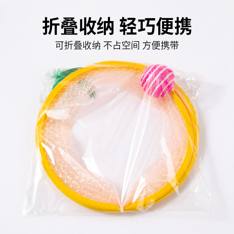 Cat Tunnel Pet Toy Feather Mouse Bell Cat Self-entertainment Fun Elastic Net Foldable Cat Tunnel