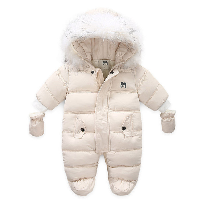 Autumn and winter children's thickened romper for European and American export hot style winter plus velvet baby children's jumpsuit jacket with gloves
