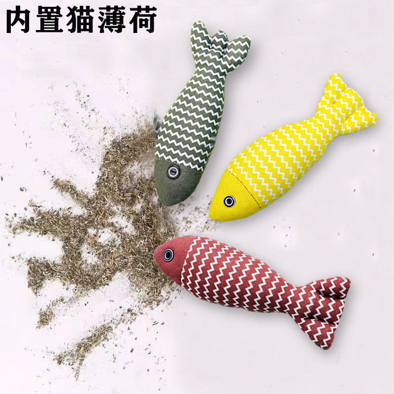 Cat Toy Cat Amusement Linen Fish Self-entertainment Catnip Fish Bite-resistant Cat Amusement Stick Simulation Mint Fish Pet Toy