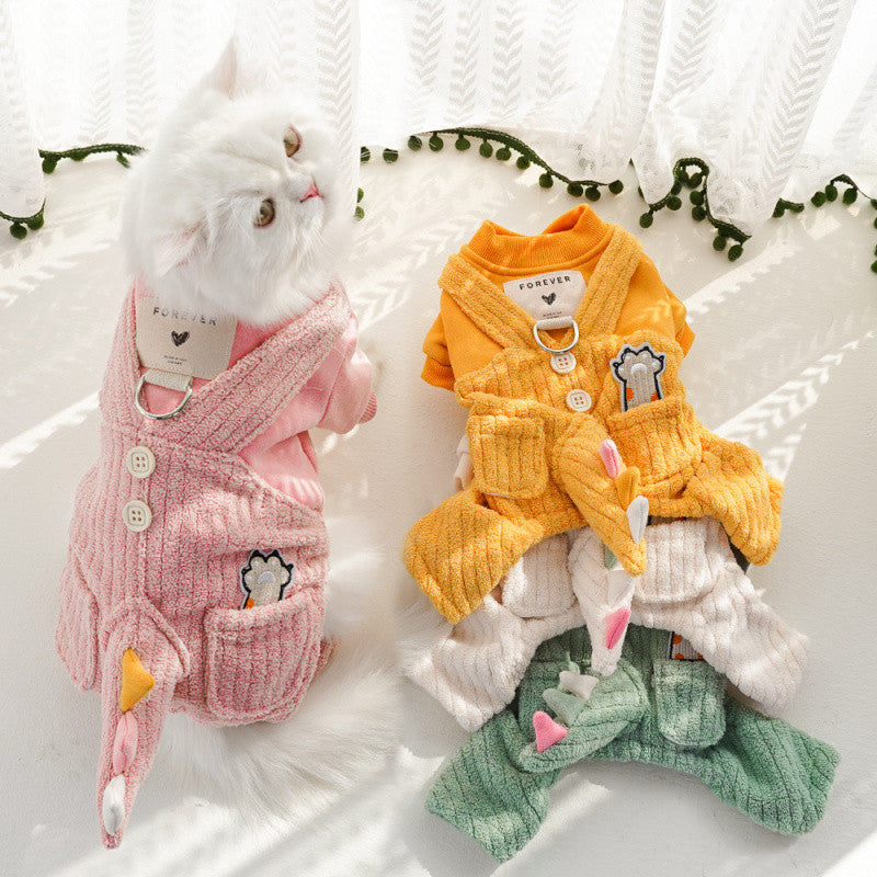 Pet autumn and winter cute transformation clothes with traction buckle warm four-legged clothes Teddy Bichon dog cat clothes supplies