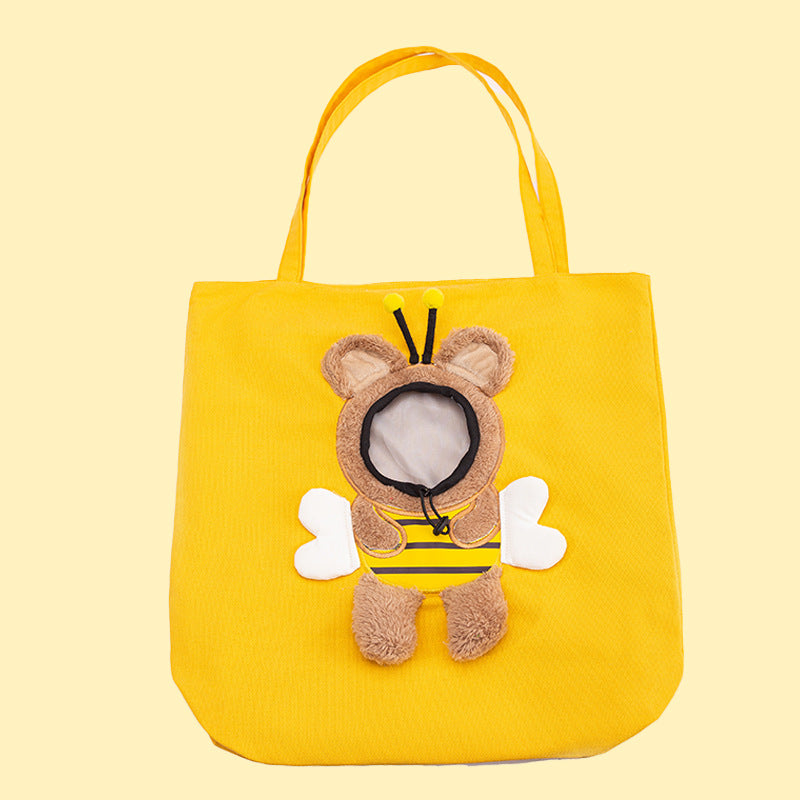 Cute canvas outing bag with exposed head and bee shape cat bag shoulder bag small dog handbag pet dog bag