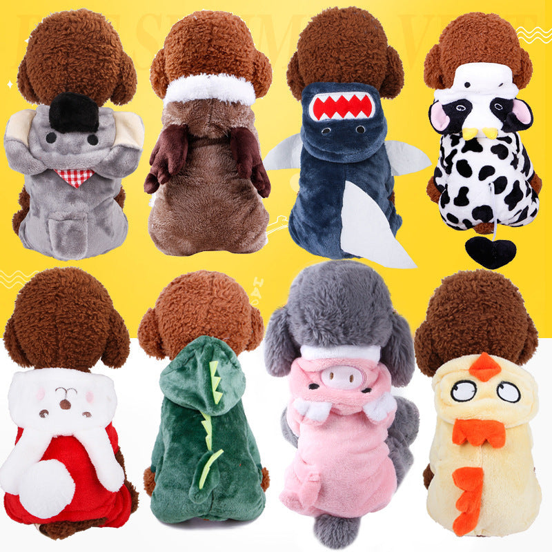 T Manufacturer New Pet Clothes Coral Fleece Puppy Clothes Cartoon Elk Dog Transformation Clothes Autumn and Winter