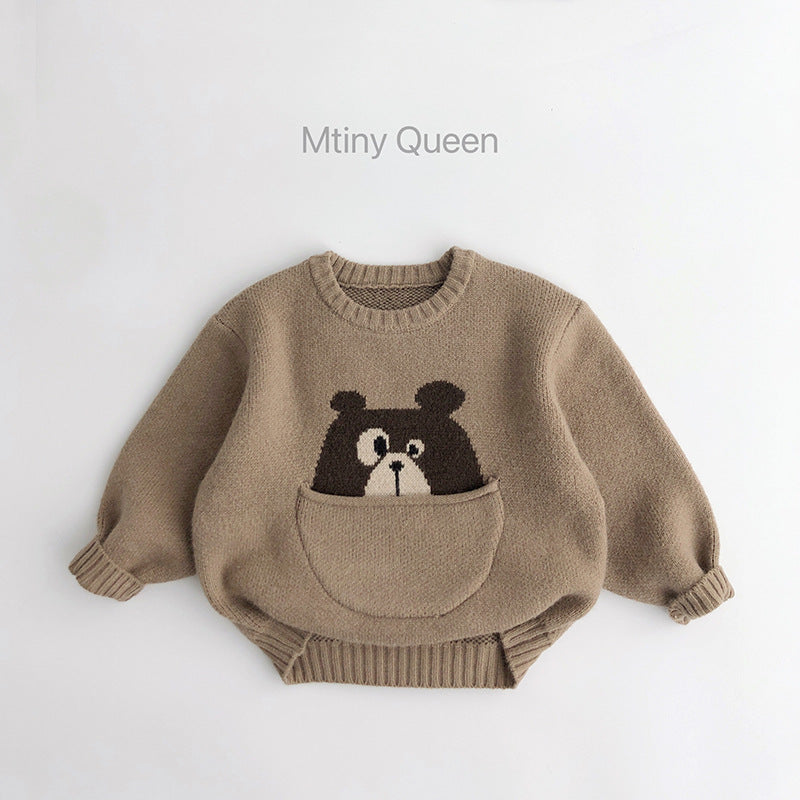 Pocket baby~cute~children's sweater autumn and winter Korean version men and women's trendy cartoon pullover sweater loose