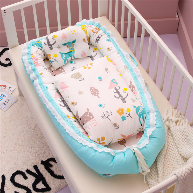 Cotton baby bed breathable foldable washable portable medium bed bionic baby nest baby pillow travel baby bed