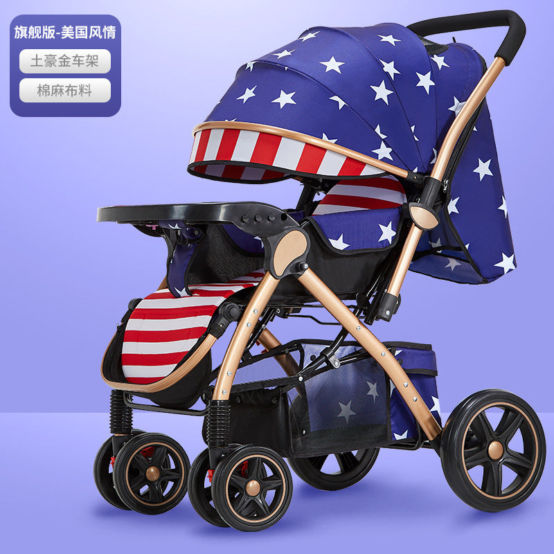 Baby stroller for children, lightweight and easy to fold, can sit and lie down with umbrella, good driver, four wheels and high view