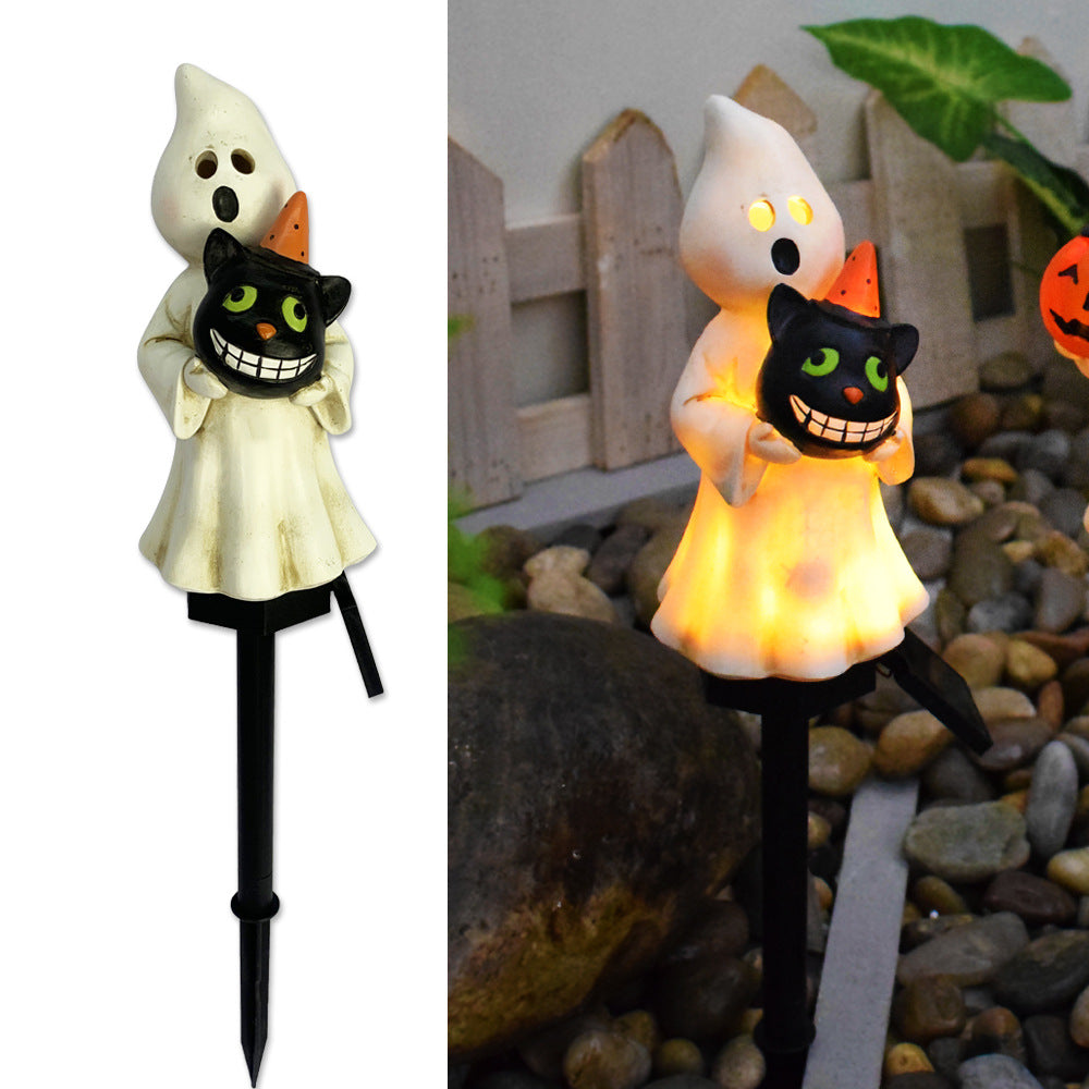 New solar outdoor courtyard Halloween pumpkin lantern resin craft garden ghost festival atmosphere decoration ground plug