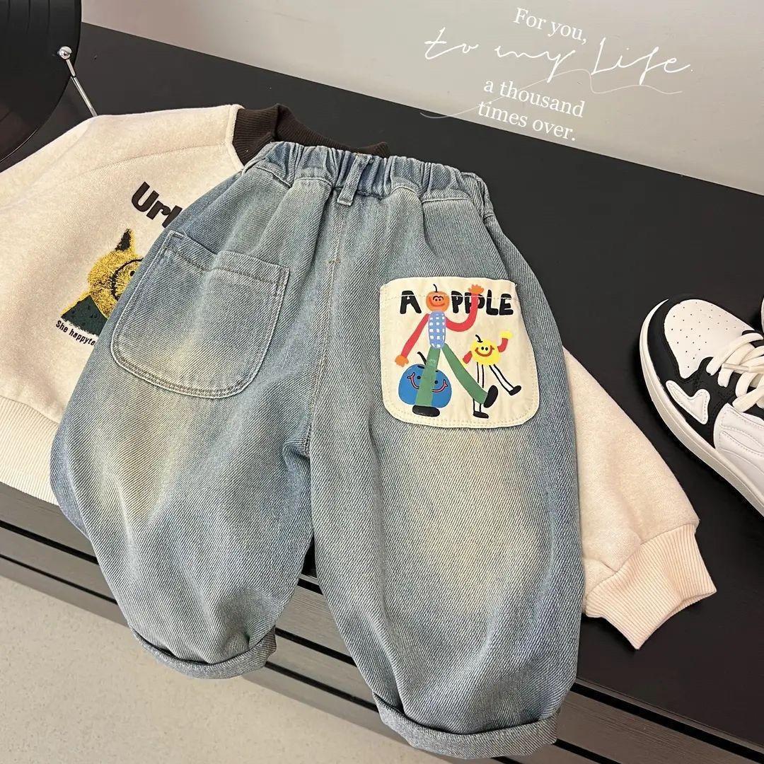 Children's 2025 spring and autumn new small and medium-sized children's baby casual trousers stylish side pocket grinding white boys jeans
