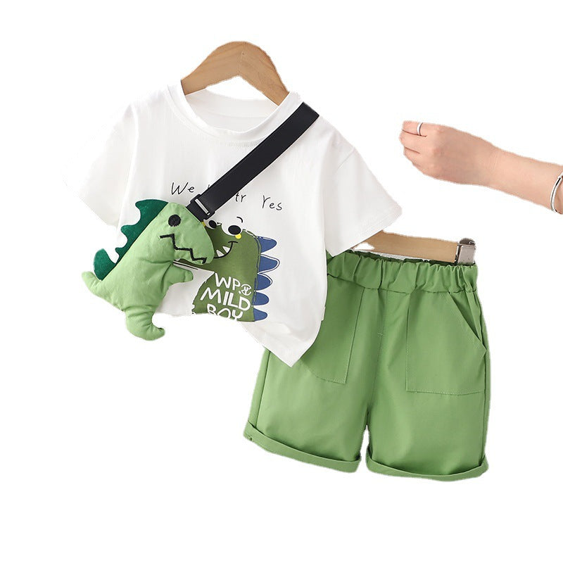 2023 summer new boys cartoon round neck short-sleeved suit with dolls baby boy sports shorts two-piece suit trendy