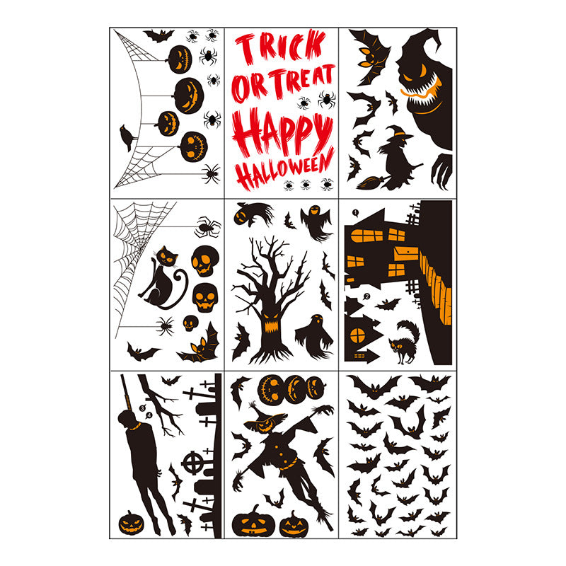 Halloween Window Decoration Paper Haunted House Pumpkin Ghost Bat Static Glass Window Sticker Halloween Party Window Sticker