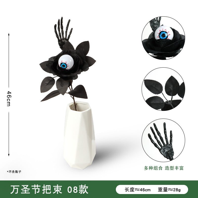 Halloween black maple leaf cuttings Ghost Festival horror home decoration simulation flower cuttings dead branches skull cuttings