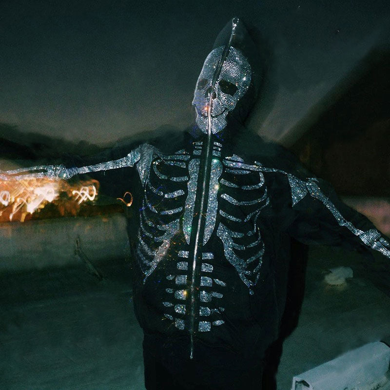 2022 European and American autumn and winter fashion women's loose jacket jacket hot diamond printing long-sleeved hooded Halloween sweater for women